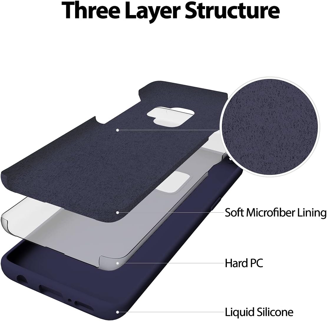 GOOSPERY Liquid Silicone Case for Galaxy S9 5.8" (2018), Shockproof Cover with Soft Microfiber Lining, Navy.