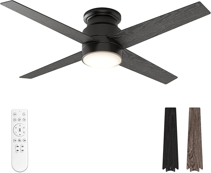 warmiplanet Flush Mount Ceiling Fans with Lights and Remote Control, 52-Inch, Brushed Nickel, 4-Blades, 2 Pack