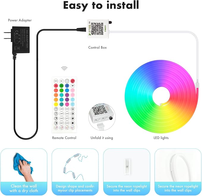 Neon Rope Lights, JIAMEI 49.21FT RGB LED Strip Lights, App Control, IR Remote, Music Syncing, Outdoor IP67 Waterproof, Flexible Neon Strip Lights Cuttable for Bedroom, Gaming, Party (49.21FT)