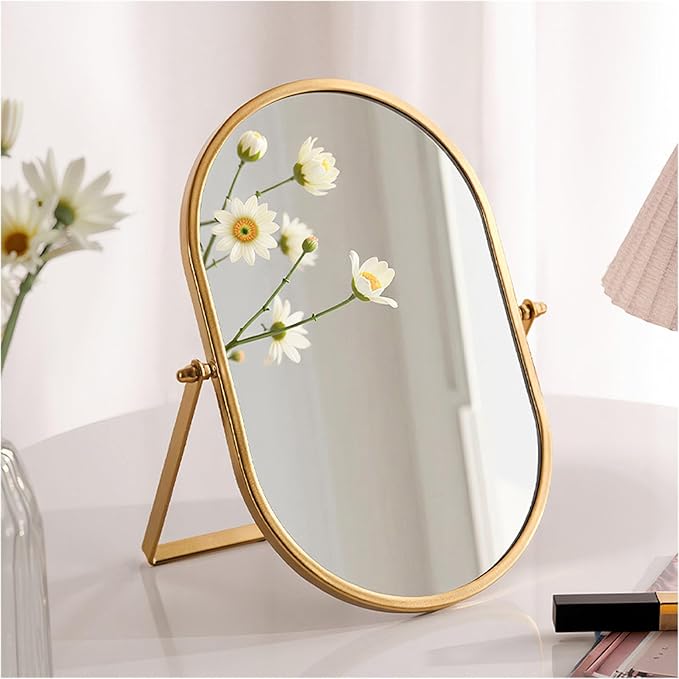 Tabletop Mirrors Makeup Mirror Portable Vanity with Metal Frame Desk Table Mirror with 180°Adjust Dressing Room Rotate Good for Bedroom Bathroom