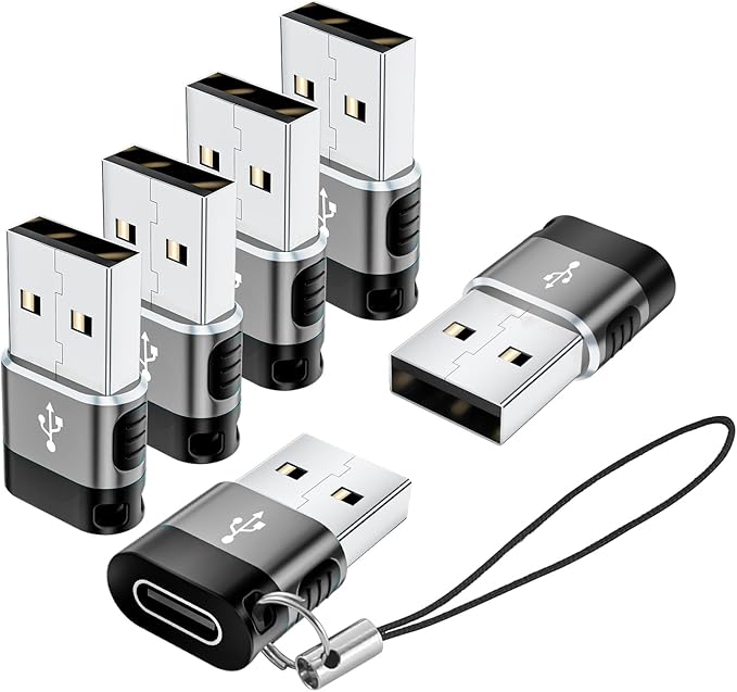 USB C Female to USB Male Adapter 6 Pack,USB to USBC Adapter,A to C Charger Converter,USB OTG Adaptor for iPhone 16 15 14,MacBook,Laptop,PC,Tablet,Phones(Grey)