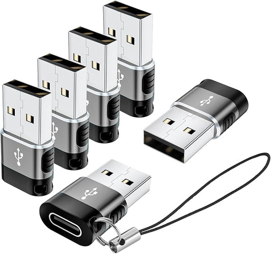 USB C Female to USB Male Adapter 6 Pack,USB to USBC Adapter,A to C Charger Converter,USB OTG Adaptor for iPhone 16 15 14,MacBook,Laptop,PC,Tablet,Phones(Grey)