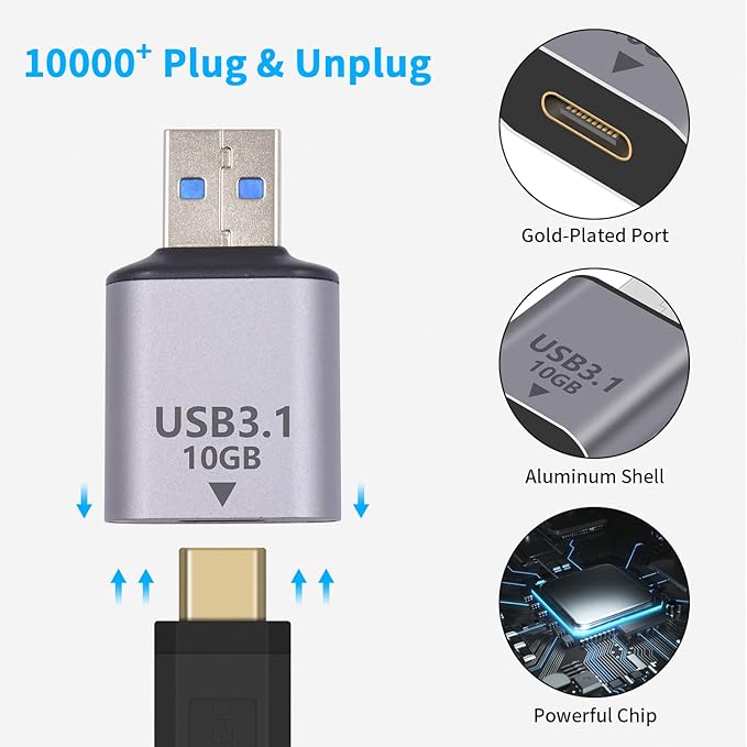 Poyiccot 10Gbps USB C to USB Adapter 3.1 Gen 2, (1-Pack) USB C Female to USB Male Adapter Double-Sided SuperSpeed Data Sync & ChargingOTG Converter Connector for Laptop, PC, Power Bank