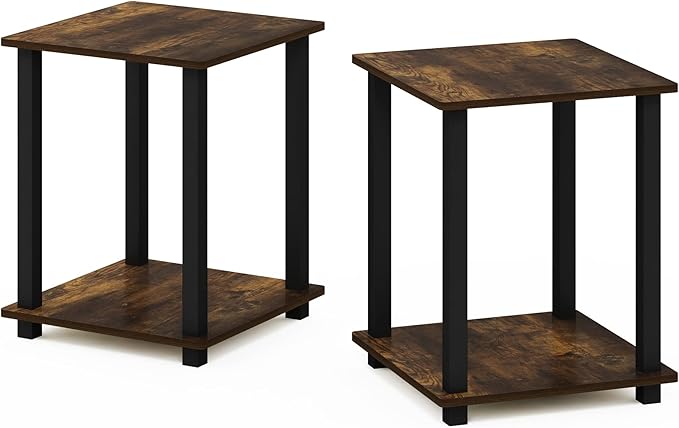Furinno SIMPLISTIC Side Table Set of 2, 2-Tier End Table, Nightstand, Night Stand, Bedside Table, Easy Assembly, for Living Room, Bedroom, Amber Pine