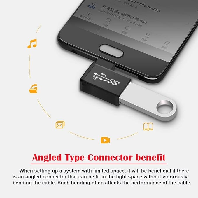 xiwai Right Angled 90 Degree OTG Adapter USB-C Type-C to USB 3.0 Female for Laptop Cell Phone
