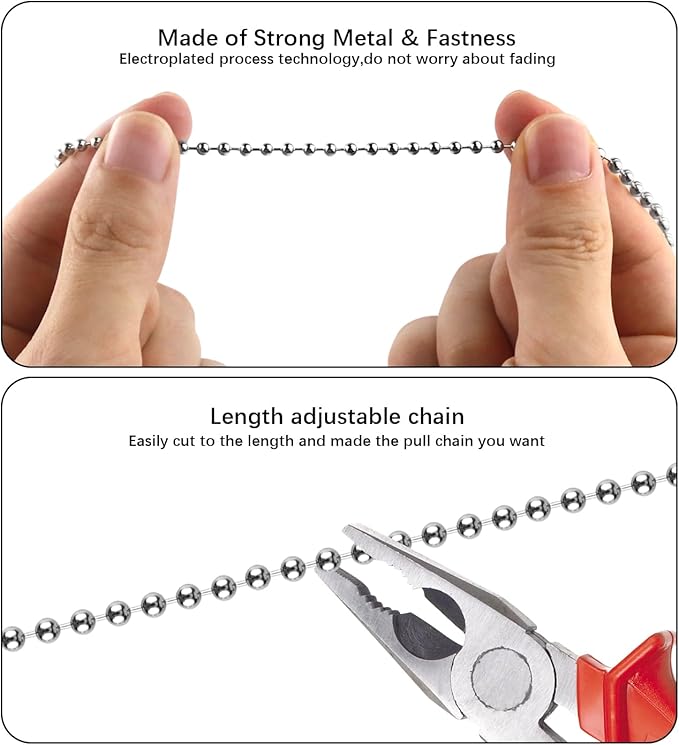 Silver Ceiling Fan Pull Chain, 12 Inches Totem Bohemia Pendant Extension Decorative, 3mm Beaded Ball Chain Extender Ornament with Connector Moon and Sun (2Pack)