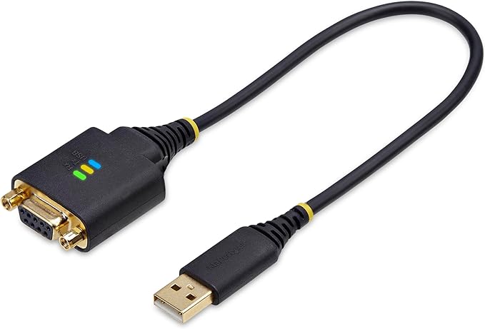 StarTech 1ft (30cm) USB to Null Modem Serial Adapter Cable, COM Retention, FTDI, USB-A to RS232, LED Indicators, Changeable DB9 Nuts Screws