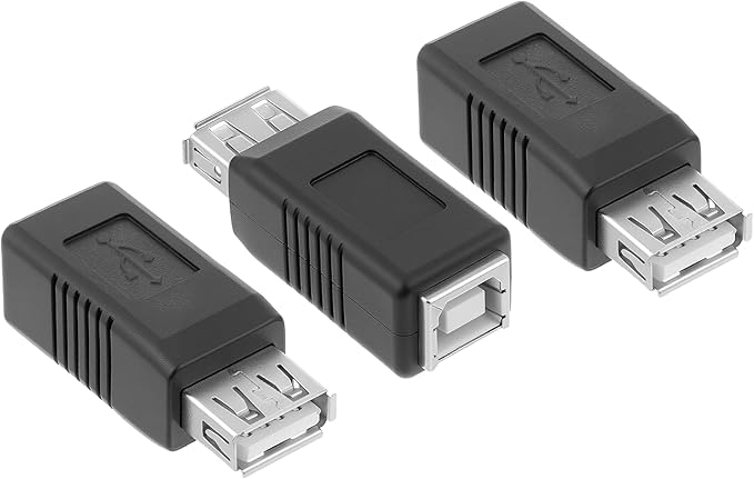 3PCS USB 2.0 Af/Bf Plug Type A Female to Type B Female Adapter Connector, USB B Adapter, Printer, Camera, Laptop, Computer, Scanner, Hard Drive, Black, 3 Count