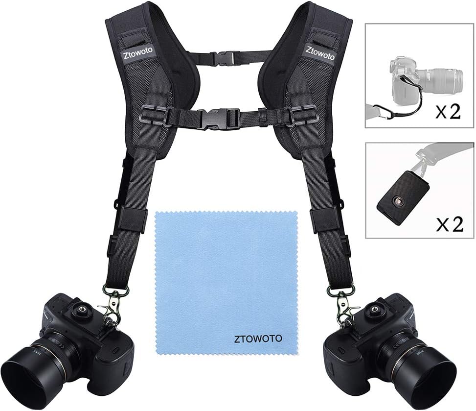Ztowoto Double Shoulder Camera Strap Harness, Quick Release Adjustable Dual Tether Strap for DSLR SLR Cameras