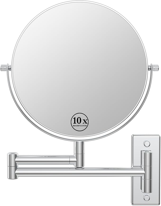 Wall Mounted Makeup Mirror 1X/10x, 8" Double-Sided Swivel Extendable Mirror for Bathroom, Chrome Finish