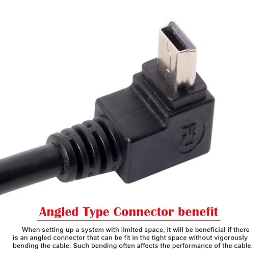 NFHK Mini USB B Type 5pin Male Down Angled 90 Degree to USB 2.0 Male Data Cable 5 Meters with EMI Ferrite Core 50cm