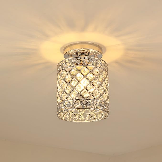 Create For Life® Mini Style Modern Decor Crystal Flush Mount Ceiling Light Fixture Crystal Chandeliers Light Ceiling Lamp for Hallway, Bar, Kitchen, Dining Room, Kids Room (6 inch Shade Dia)