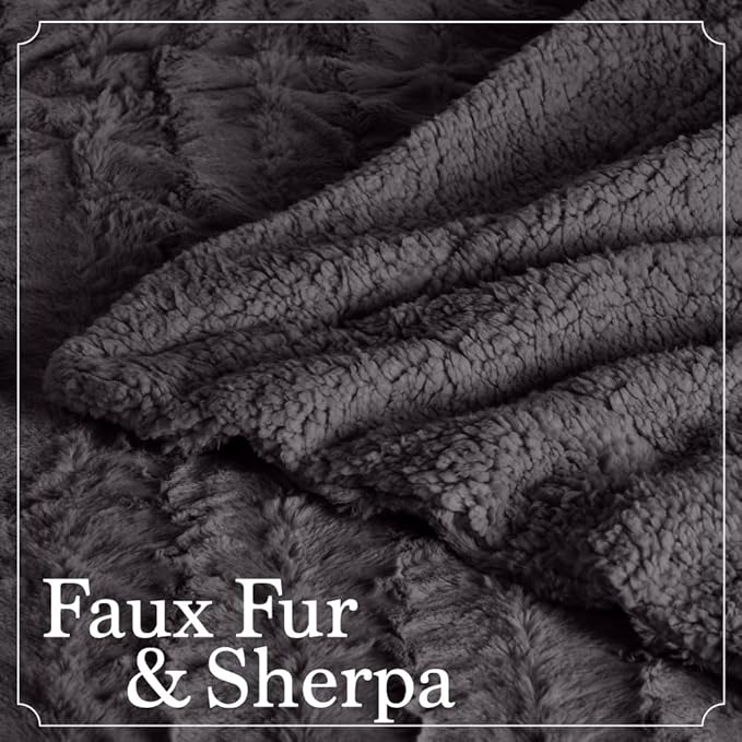 The Connecticut Home Co Bedding Blanket, King 108x90, Soft Fluffy Room Decor, Cozy Warm Throws for Bed, Gifts for Women, Bedroom Cute Aesthetic Blankets Faux Fur and Sherpa Gray