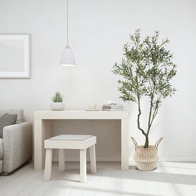 Faux Olive Tree 7.55ft(90in) Tall Artificial Plant Indoor Decor Large Realistic Potted Fake Modern Greenery with Natural Wood Branches and Green Leaves for Home Living Room,Bedroom,Office Decor