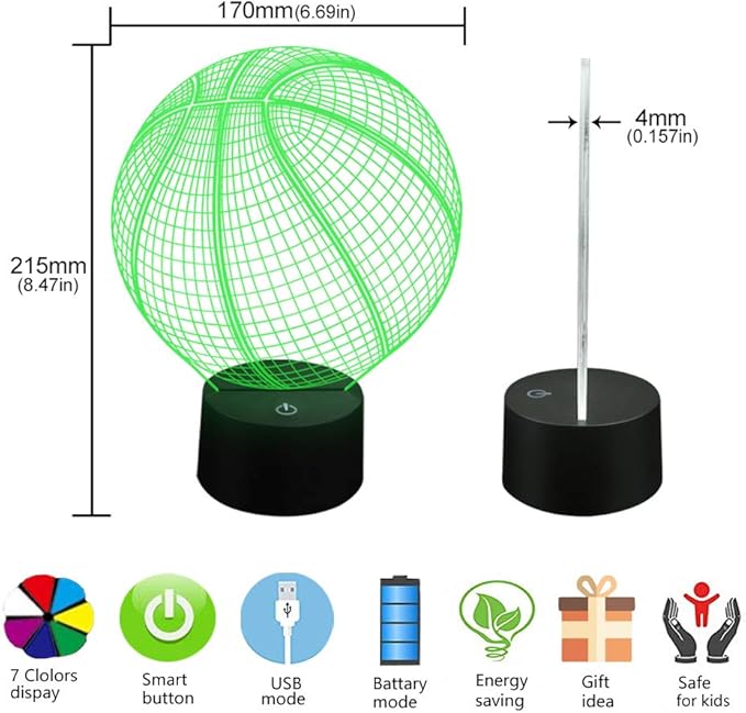 AZIMOM 3D Illusion Lamp Basketball Lamp Decor 16Colors Changing Basketball Shape Night Light Smart Touch Sensor Remote Control Bedside Lamps Home Decoration for Kids Boys & Girls Women Birthday Gifts