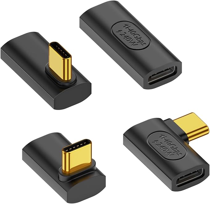 Duttek 90 Degree USB C Adapter, USB C Female to Female Adapter 240W PD, 40Gbps,8K@60Hz Support Thunderbolt 4 Cable for Steam Deck, Laptop, MacBook, iPhone 4 Pack