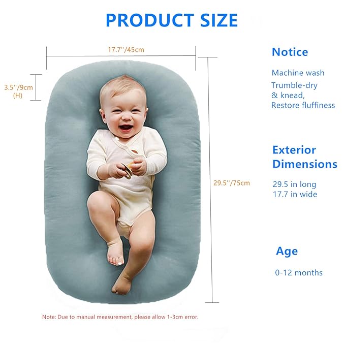 Baby Lounger for Newborns, Soft Baby Nest & Floor Cushion, Portable Diaper Changing Pads for Boys & Girls 0-12 Months(Misty Blue)