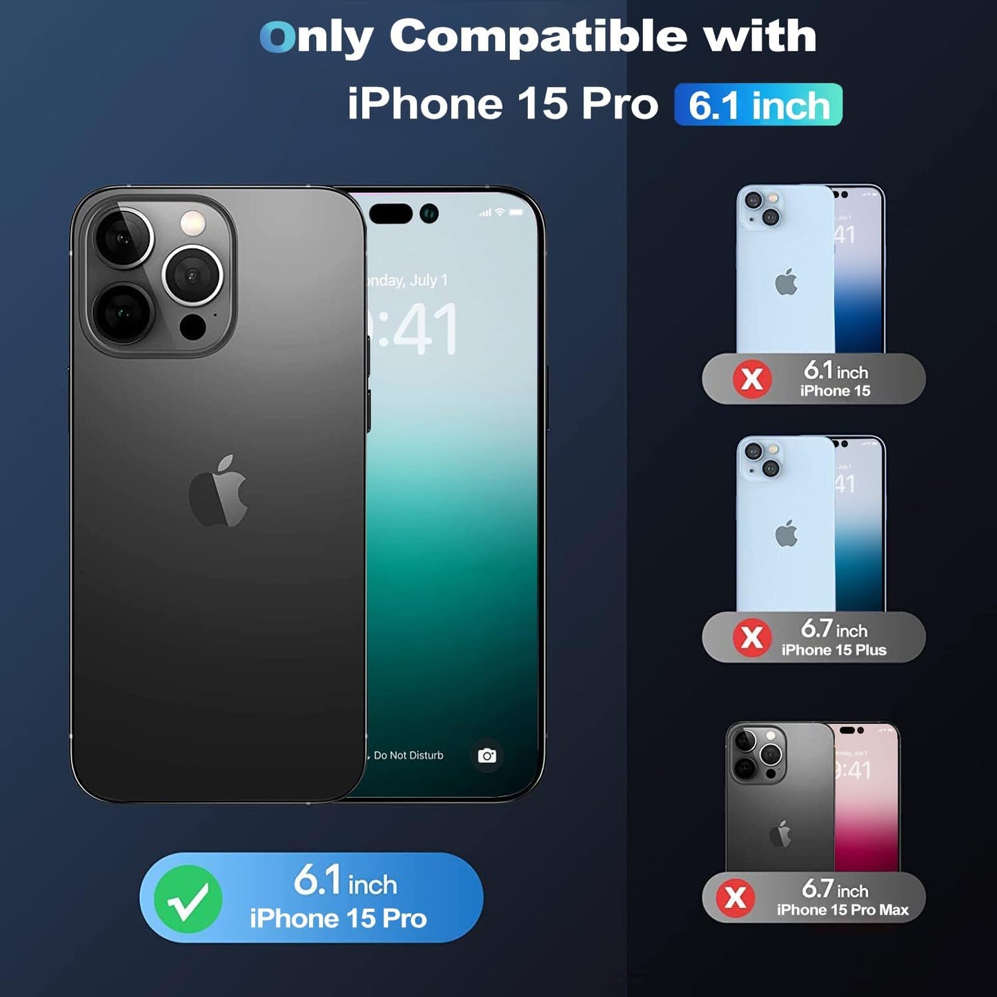 iPhone 15 Pro Wallet Case with Card Holder + 2 Tempered Glass Screen Protectors, Heavy Duty Shockproof Slim Case 6.1
