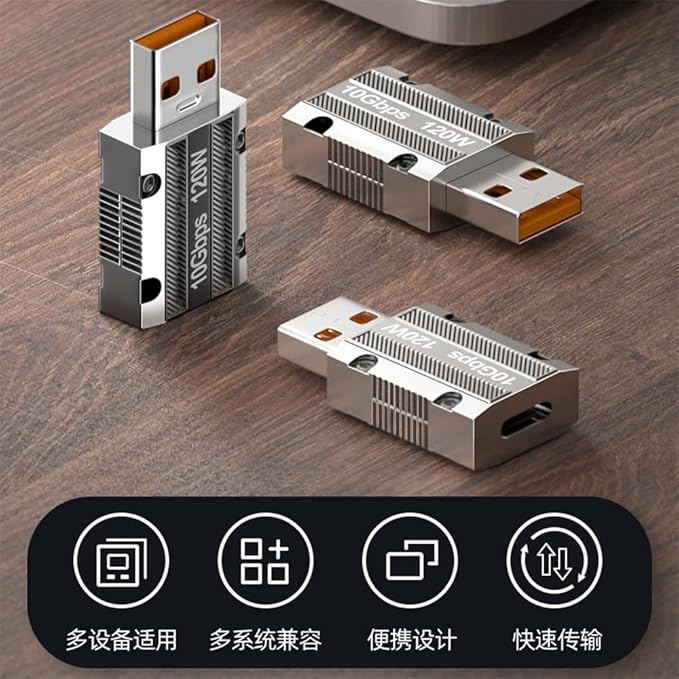 NFHK USB-C USB 3.1 Type C Female to USB 3.0 A Male 10Gbps Data 120W Power Adapter Alloy Shell for Laptop Tablet Mobile Phone