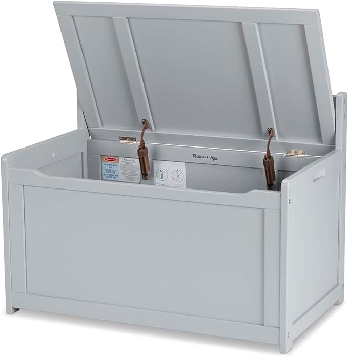 Melissa & Doug Toy Chest, Wooden Toy Storage Box with Safety-Hinged Lid, Kids Toys Storage Organizer for Playroom, Bedroom, & Montessori Classroom Furniture for Boys & Girls Ages 3+, Gray