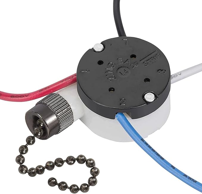 Ceiling Fan Switch Zing Ear ZE-208s E89885 3 Speed 4 Wire Pull Chain Switch Fan Light Switch Replacement Part with 4 Pre-Installed Wires(Black Chain)