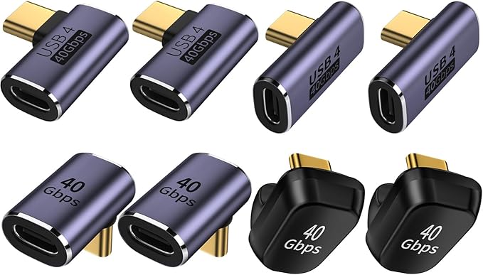 4 Mixed USB C Adapter USB 4.0/Thunderbolt 4 with 100W 40Gbps 90/180 Degree Right Angle, U Shape Connector Extender for Mobile Phone, Switch, Steam Deck, Tablet, Laptop (2 Set-8pcs)
