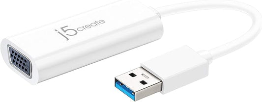 j5create USB to VGA Adapter Cable- Multi-Monitor Desktop Display USB Video Card Converter | 1080p HD Playback | Compatible with Windows and Mac - White (JUA214)