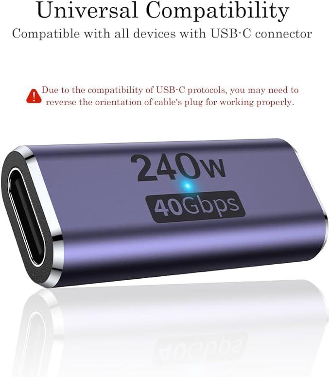 AuviPal 240W USB C Coupler (2 Pack), USB Type C Female to Female Adapter Extender Compatible with Thunderbolt 4/3 Support up to 240W Charging, 40Gbps Data Transfer and 8K@60Hz Video