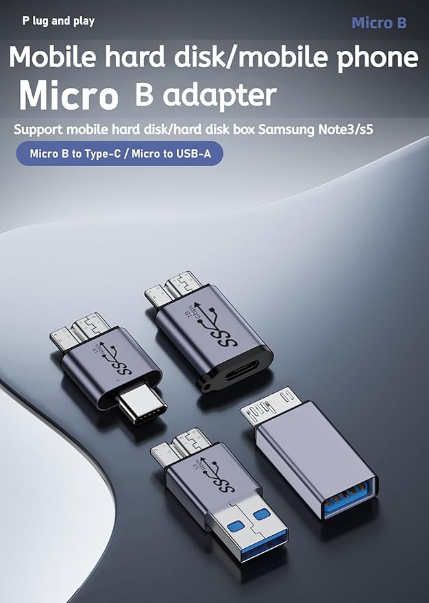 Micro USB B to USB A/C Male Adapter,USB 3.0 Micro B to USB A/C Female Adapter Cable Converter Connector (Grey)