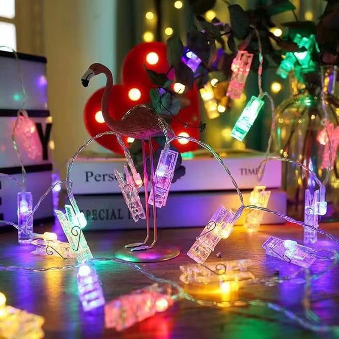 LED Photo String Lights 20 Photo Clips Battery Powered Fairy Twinkle Lights, Wedding Party Home Decor Lights for Hanging Photos, Cards and Artwork Multicolor