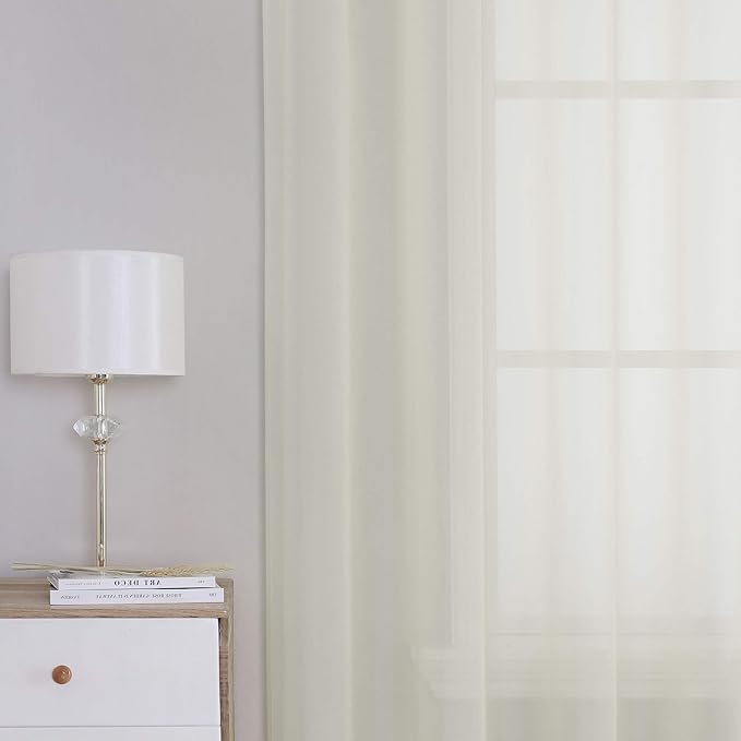 KEQIAOSUOCAI Ivory Sheer Curtains - Grommet Light Filtering Window Treatment Voile Curtain Panels for Living Room (54 Wide 72 Long Per Panel,2 Panels)