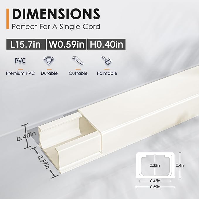 Delamu 236in Cord Hider, One-Wire Cord Covers for Wires on Wall, Easy-to-Install Cable Hiders for Mounted Tv, Cable Management Kit, Cable Raceways, W0.59 H0.4in, Beige