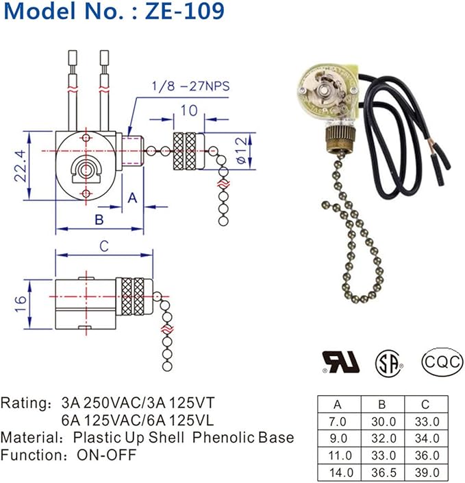 Pull Chain Switch Zing Ear ZE-109 Ceiling Fan Switch Ceiling Fan Light Lamp Replacement 2 Pack Bronze
