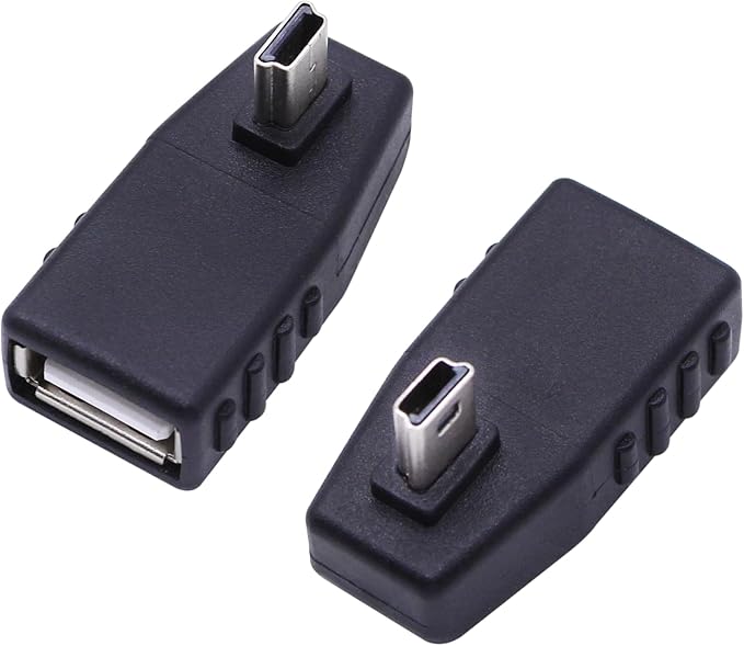 90 Degree Mini USB to USB A OTG Adapter,Right Angle Mini USB 5-Pin Type B Male to USB Type A Female Adapter Converter for Digital Cameras,Black(2 Pack,Right)