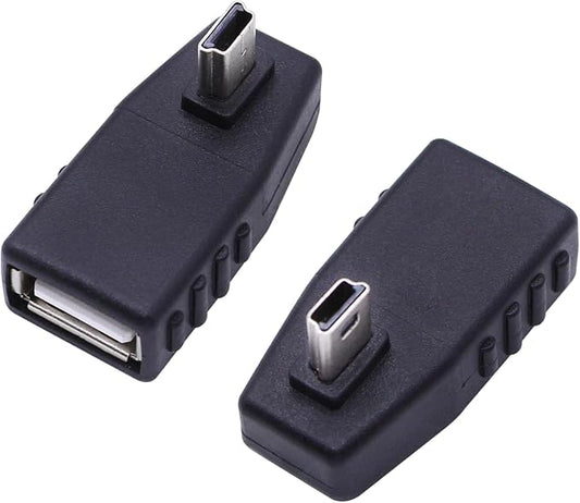 90 Degree Mini USB to USB A OTG Adapter,Right Angle Mini USB 5-Pin Type B Male to USB Type A Female Adapter Converter for Digital Cameras,Black(2 Pack,Right)