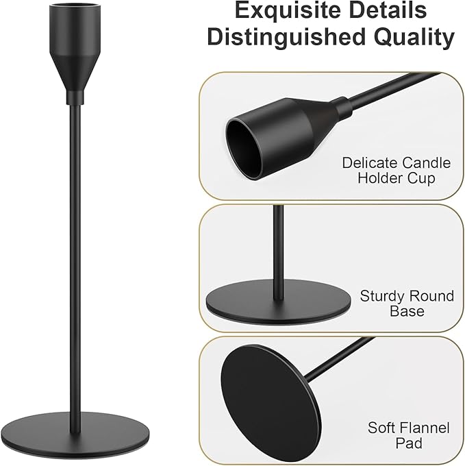 Black Taper Candle Holders Set of 24 Candlestick Holders Bulk, Metal Candle Stick Holder Decor for Wedding, Dinning, Xmas Party or Anniversary, Fits 3/4 Inch Thick Candle