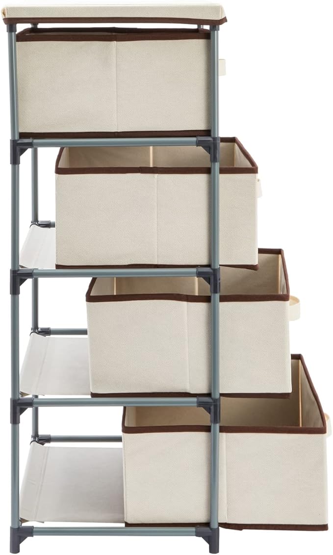 Juvale 4-Tier Dresser for Bedroom - 16.5 in L x 13 in W x 33 in H, Beige, Metal & Fabric - Freestanding Closet Organizer with Fabric Storage Drawers - Narrow Dresser & Cabinet with Drawers