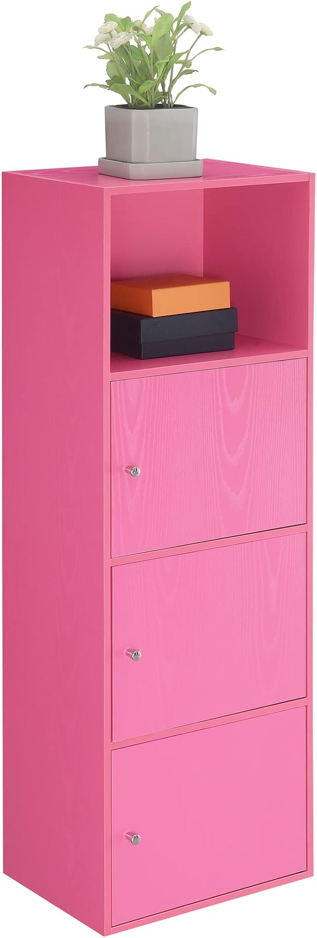 Convenience Concepts Xtra Storage Three-Door Cabinet with Shelf in Pink Wood Finish