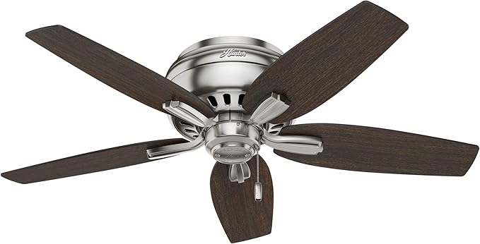 Hunter Fan Company, 51082, 42 inch Newsome Brushed Nickel Low Profile Ceiling Fan with LED Lights and Pull Chain
