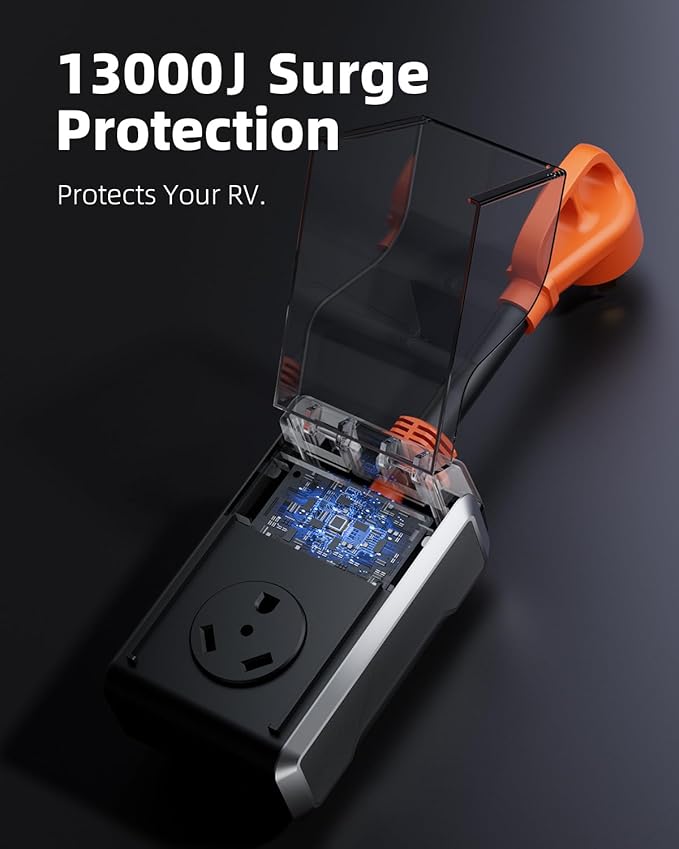 RV Surge Protector 30 amp, 2026 Upgraded 13000J Surge Protection RV Circuit Analyzer 30 amp RV Surge Protector with Waterproof Cover, RV Adapter Plug for Camper, Travel Trailers