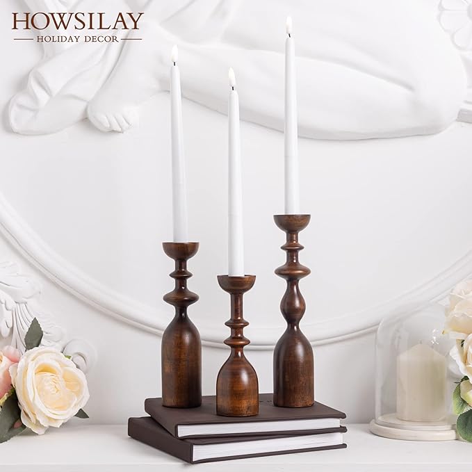HOWSILAY Candle Holder Wood Candle Holders for Table Centerpiece Candlestick Holders Modern Farmhouse Decor Candlesticks fits 3/4" or 7/8" Taper Candle and Dia 1.5" Led Tea Lights or Pillar Candles