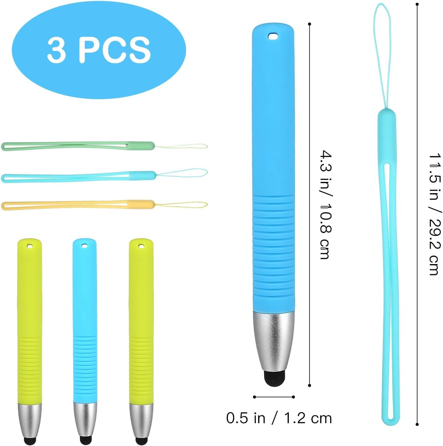 Kid-Friendly Touch Screen Pens, 3 pcs Stylus + 3 pcs Anti-Lost Ropes, Silicone Anti-Slip Tablet Stylus Compatible