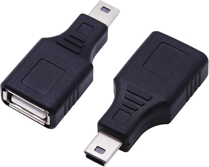 Mini USB to USB A OTG Adapter,Straight Mini USB 5 Pin Male to USB Type A Female Adapter Converter for Digital Cameras,Black(2 Pack)