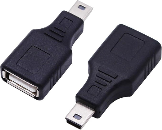 Mini USB to USB A OTG Adapter,Straight Mini USB 5 Pin Male to USB Type A Female Adapter Converter for Digital Cameras,Black(2 Pack)
