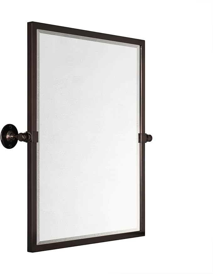TEHOME Pivot Mirror Oil Rubbed Bronze Tilt Rectangle Bathroom Mirror Tilting Metal Framed Beveled Vanity Mirrors, Overall 23.9 x 24 inches (Mirrror 20 x 24 inches)