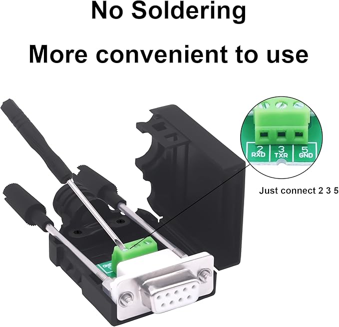 DB9 Solderless Connector Breakout Board RS232 D-SUB 9 Pin Serial to RXD TXD GND 235 Adapter Terminal Block with Case 2 Packs (Female)
