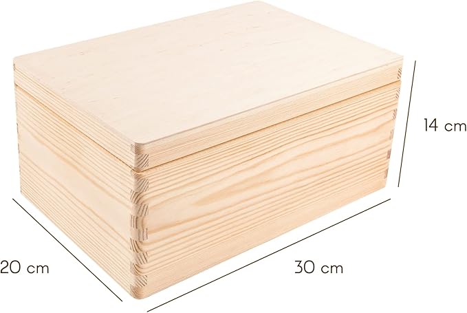 Large Wooden Storage Box with Hinged Lid | 11.8 x 7.87 x 5.51 inches (+-0.5) | Plain Unpainted Gift Box for Tool Toy Shoes Crafts Clothes Jewelry | ROUGH & UNSANDED Wood Keepsake Chest