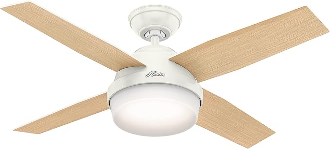 Hunter 44 inch Indoor Ceiling Fan with LED Light and Remote Control - White Modern Ceiling Fan, Standard Mount, 4 Blades, For Bedroom, Living Room, or Kitchen - Dempsey 59246, Fresh White