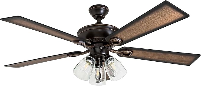 Prominence Home Glenmont, 52 Inch Farmhouse LED Ceiling Fan with Light, Pull Chain, Three Mounting Options, Dual Finish Blades, Reversible Motor - 40278-01 (Oil-Rubbed Bronze)
