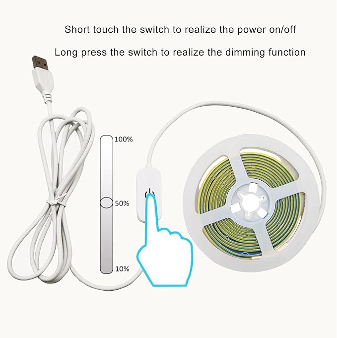 A 5V USB LED Light Strip, COB LED Strip Lights, White 5V LED Lights, Small LED Strip Light, TV Lights for TV Under Cabinet Kitchen Living Room Shelving or Displays (White, 3.28ft)